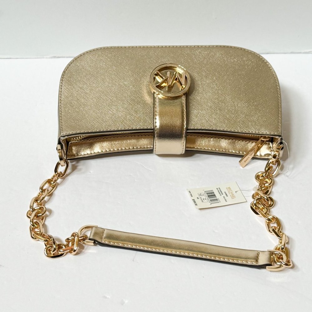 Michael Kors Carmen Small Shoulder Chain Bag + Coin ID Key Wallet Pale Gold - Picture 8 of 14